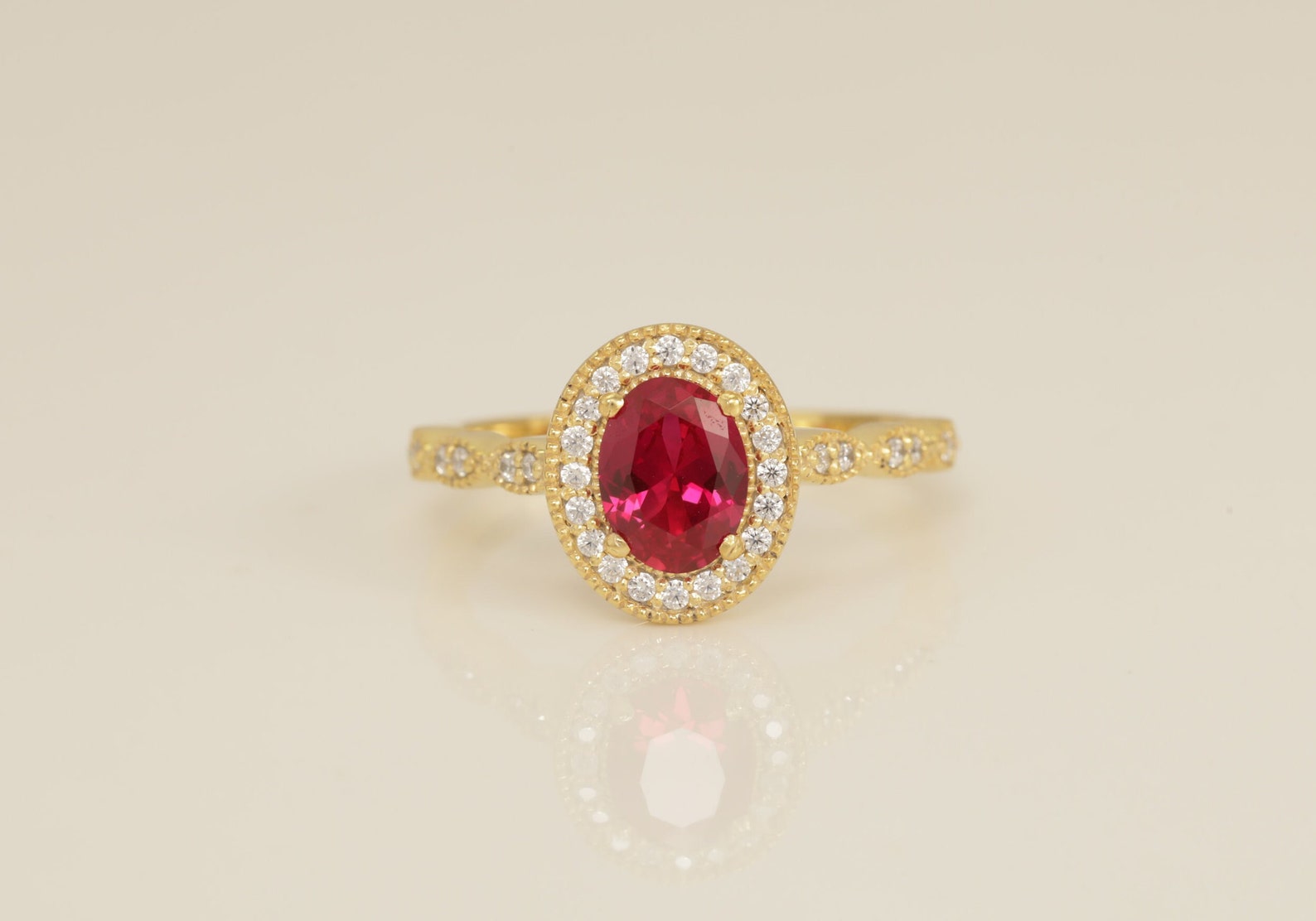 Diamond Halo Ruby Engagement Ring, July Birthstone Ring, Oval Shape Ruby Wedding Ring, Anniversary Ring Gift for Her